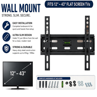Atek 12-43 Inch Fixed Tv Wall Bracket - Black - Image 3