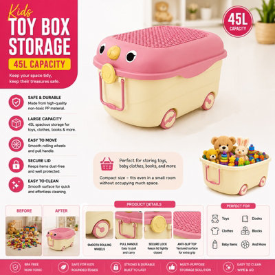 B&Q -  45L Storage Boxes With Lids Large Clear Stackable Storage Containers With Pink LidsHeavy Duty Strong For Home,office