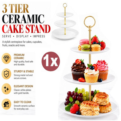 3 Tier Cake Stand, Embossed Glass Afternoon Tea & Dessert Serving Stand | Embossed glass plates, Crown fittings, 3 tier display, Reusable design, Parties & weddings - Image 5