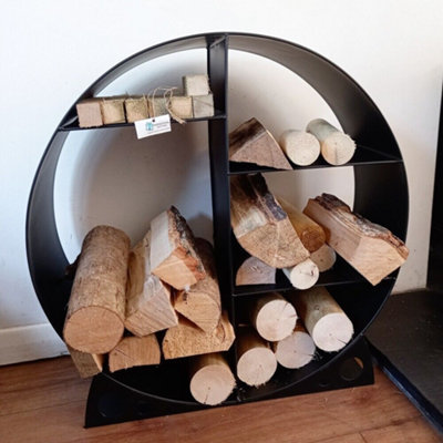 Inspirational Gifting Steel Round Log Store & Shelves Metal Log Holder Log Storage In Black from B&Q