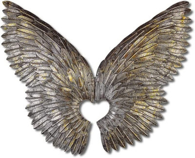 Angel Wings Wall Art Plaque - Hinged Metal with a Silver Finish (90cm Wingspan) - Image 3