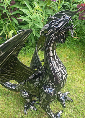 Inspirational Gifting Unisex Black Mystical Dragon Garden Ornament Sculpture In Platework Metal In 56Cm - Image 4
