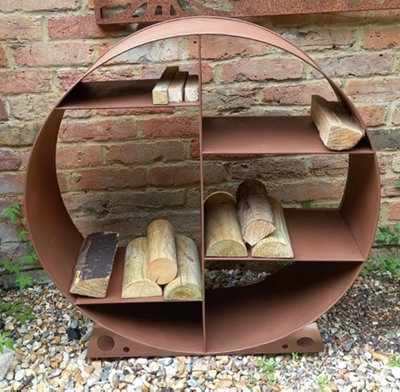 Inspirational Gifting Large Steel Round Log Store & Shelves Metal Log Holder Log Storage In Rustic 80Cm from B&Q
