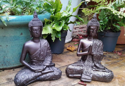 Inspirational Gifting 2 Mystic Thai Buddha Ornaments SculpturesIn Cold Cast Bronze Resin from B&Q