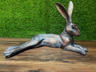 Inspirational Gifting Laying Hare Garden Sculpture Cast Aluminium Ornament from B&Q