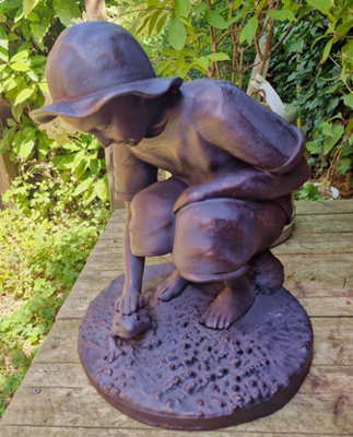 Inspirational Gifting Boy Playing with Frog Garden Sculpture Polystone Resin Ornament, Brown - Image 7