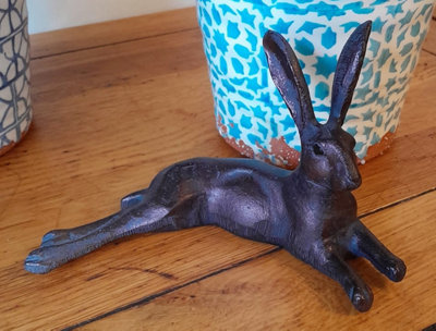 Inspirational Gifting Laying Hare Garden Ornament - Small - Bronze - Image 7