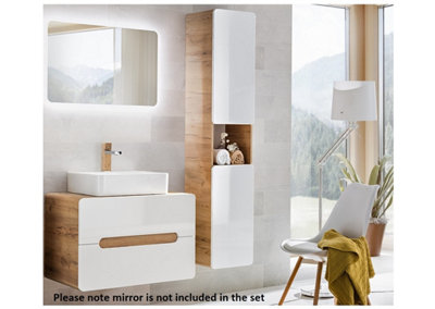 B&Q -  Bathroom Cabinets Furniture Set 800mm Vanity Unit Countertop Sink Basin Wall Storage Cabinets White Gloss Oak Arub