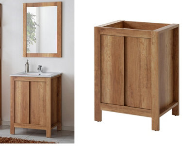 B&Q -  Freestanding Bathroom Vanity Unit 600mm Floor Sink Cabinet 60Cm Cupboard Oak Effect Classic
