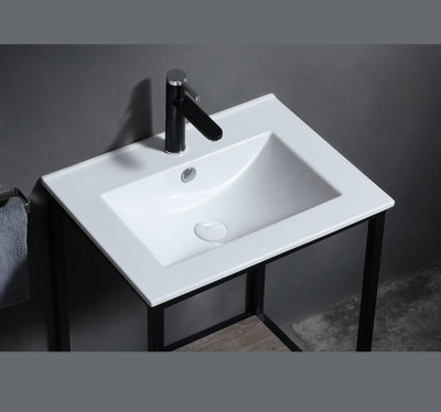B&Q -  Bathroom Basin Sink White Ceramic 600mm 60Cm Inset Single Bowl With Overflow Up