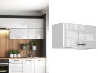 B&Q -  Kitchen Wall Unit 600mm White Gloss Extractor Fan Hood Housing Cabinet Modern Storage Ella