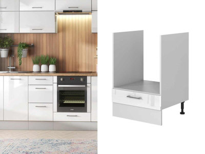 B&Q -  Kitchen Oven Housing Unit White Gloss 600mm Single Oven Cabinet Modern Slab Door Storage Shelf Ella