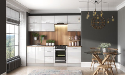 B&Q -  Kitchen Cabinets Set 10 Unit Modern White Gloss Compete Base Wall 240Cm Cupboards Package Soft Close Ella