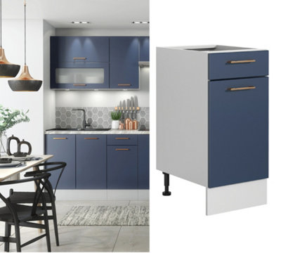 B&Q -  Kitchen Drawer Unit 400mm Cabinet Slim Complete Cupboard Navy Dark Blue Free Standing Nora
