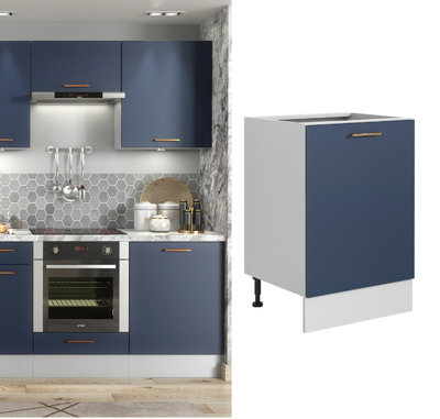 B&Q -  600mm Kitchen Base Unit Dark Navy Blue Cabinet Complete Cupboard 1 Door Free Standing Nora