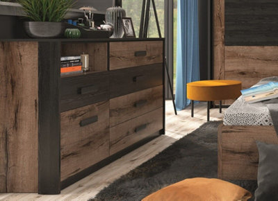 Impact Furniture Sideboard Storage Unit Chest Of Drawers Dresser Dark Oak Black Cabinet Large Luxury Bedroom Kassel