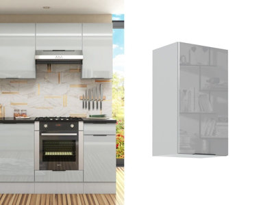 B&Q -  Kitchen Wall Cabinet Cupboard 400mm Grey Gloss Unit Modern Narrow Storage Glossy Star