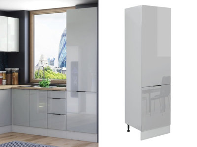 B&Q -  Kitchen Larder Unit Tall Pantry Cupboard 600mm Storage Modern Dove Light Grey High Gloss Unit Star