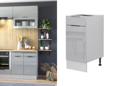 B&Q -  Kitchen Drawer Unit 400mm Base Cabinet Modern High Gloss Grey Storage Cupboard Star