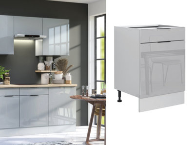 B&Q -  Kitchen Drawer Unit 600mm Cabinet Cupboard Modern High Gloss Grey Freestanding Storage Star