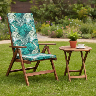 SOFTILLO High Back Garden Chair Cushion Waterproof Outdoor Patio Recliner Seat Pad Luxury Support 120X45X4Cm Palm Leaves