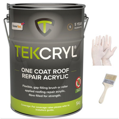 Tekcryl Acrylic Roofing Waterproofing Leak Roof Repair Fibre Reinforced5Kg Grey Kit from B&Q
