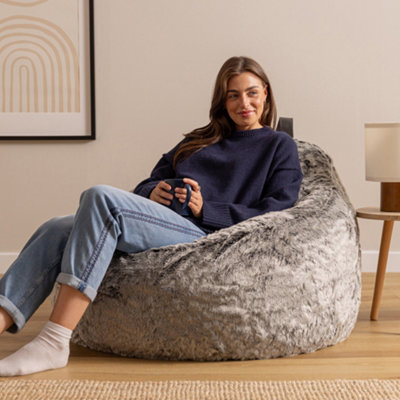 icon Cocoon Faux Fur Bean Bag Arctic Wolf Grey Bean Bag Chairs from B&Q