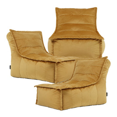icon Dolce Large Beanbag Lounger Velvet Ochre Yellow 3-Pack from B&Q