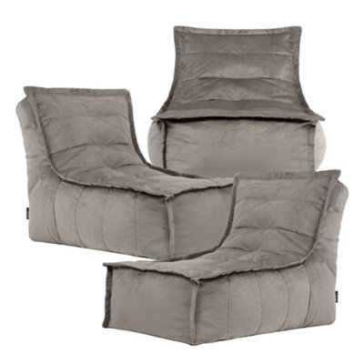 icon Dolce Large Beanbag Lounger Velvet Charcoal Grey 3-Pack from B&Q