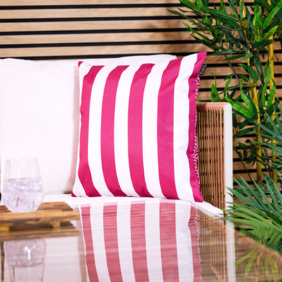 Icon Pink Indoor And Outdoor Striped Waterproof Filled Cushion B&Q