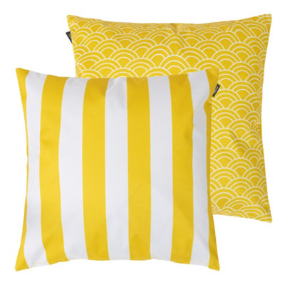 icon Indoor And Outdoor Deck Stripe Set Of 2 Ochre Yellow Waterproof Filled Cushion from B&Q