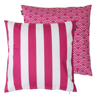 icon Indoor And Outdoor Deck Stripe Set Of 2 Pink Waterproof Filled Cushion from B&Q