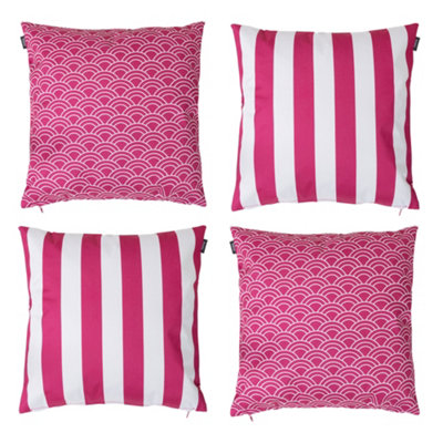 icon Indoor And Outdoor Deck Stripe Set Of 4 Pink Waterproof Filled Cushion from B&Q