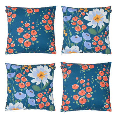 Veeva Meadow Print Set Of 4 Navy Outdoor Cushion Blue