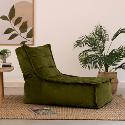 icon Dolce Lounger Bean Bag Olive Green Velvet Bean Bag Chair from B&Q