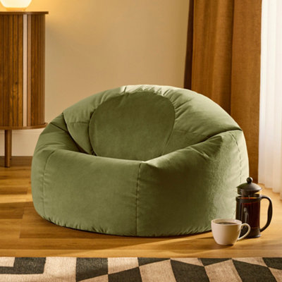 B&Q -  Kingston Classic Velvet Bean Bag Chair Olive Green Bean Bags