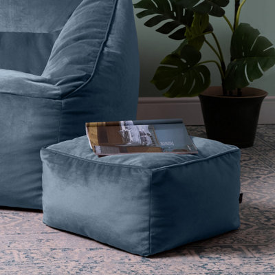 Icon Amara Velvet Bean Bag Pouffe Mineral Blue