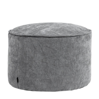 icon Round Chenille Bean Bag Pouffe Grey Large Chenille Footstool from B&Q