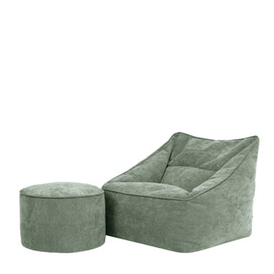 icon Natalia Chenille Adults Bean Bag Armchair And PouffeReady Filled Large Beanbag And Footstool Sage Green from B&Q