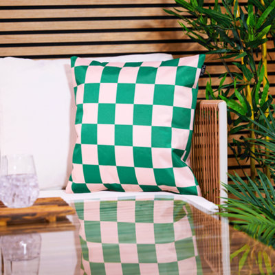 icon Indoor And Outdoor Checkerboard Waterproof Filled Cushion Green from B&Q