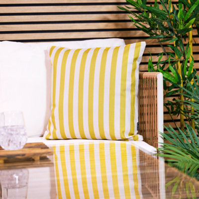 Icon Yellow Indoor And Outdoor Striped Waterproof Filled Cushion B&Q