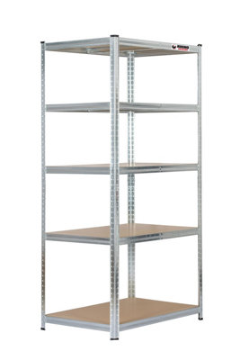 Rhino Racking 5 Bays180 X 90 X 60CmGalvanised5 Tier Boltless Heavy Duty Garage Shelving Unit1000Kg Load Weight from B&Q