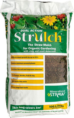Primrose Pack Of 2 9Kg Strulch Mineralised Straw Garden Allotment Mulch Bags 200L Brown