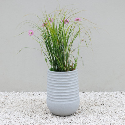 Primrose Tall Round Flower Planter Outdoor Patio Plant Pot In Light Grey 37Cm from B&Q