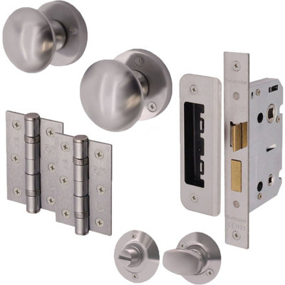 EaiRound Mortice Door Knobs And Bathroom Lock Kit55mmSatin Chrome from B&Q