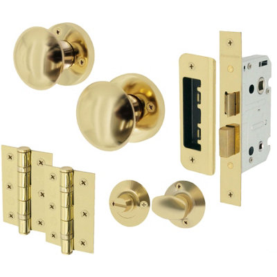 EaiRound Mortice Door Knobs And Bathroom Lock Kit55mmPolished Brass from B&Q