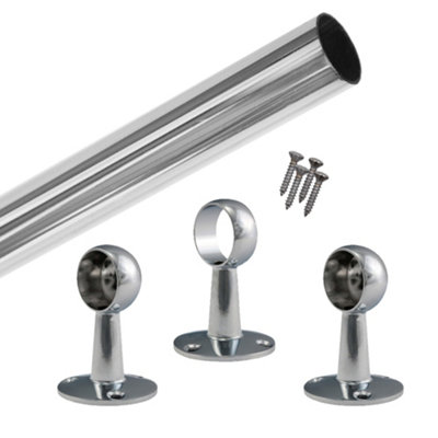 EaiHanging Wardobe Rail Kit25mm Tube2500mm Rail With 2X End Brackets & 1X Centre BracketsPolished Chrome from B&Q
