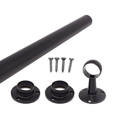 EaiHanging Wardobe Rail KitBlack25mm Tube2500mm Rail With 2X End Sockets & 1X Centre Brackets from B&Q