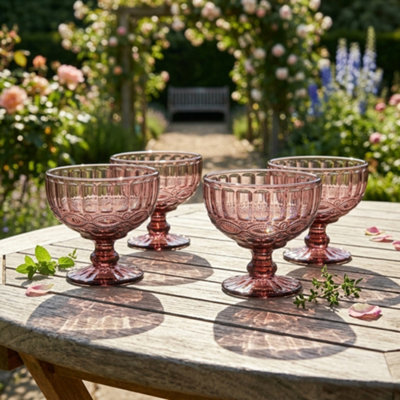 Dibor Set Of 4 Vintage Pink Glass Trifle Bowl Christmas Dessert Bowls H10 X Dia12Cm from B&Q