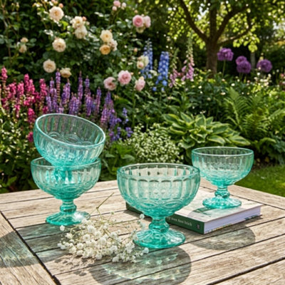 Dibor Set Of 4 Vintage Turquoise Blue Glass Trifle Bowl And Dessert Bowls Wedding Decorations Ideas 300Ml from B&Q
